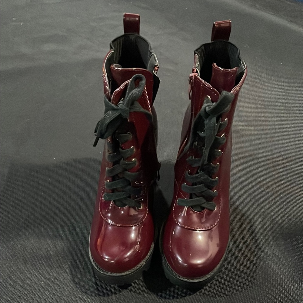 Stylish Burgundy Lace-Up Combat Boots